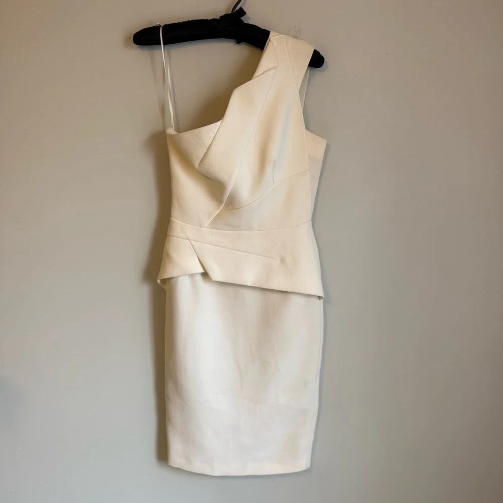 Roland Mouret wool one shoulder midi dress cream white size 6 - Picture 2 of 9